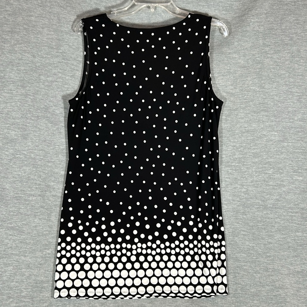 CATO Jersey Knit Polka Dot Extra Long Line Sleeveless Top with Cowl Style Front - Picture 2 of 13
